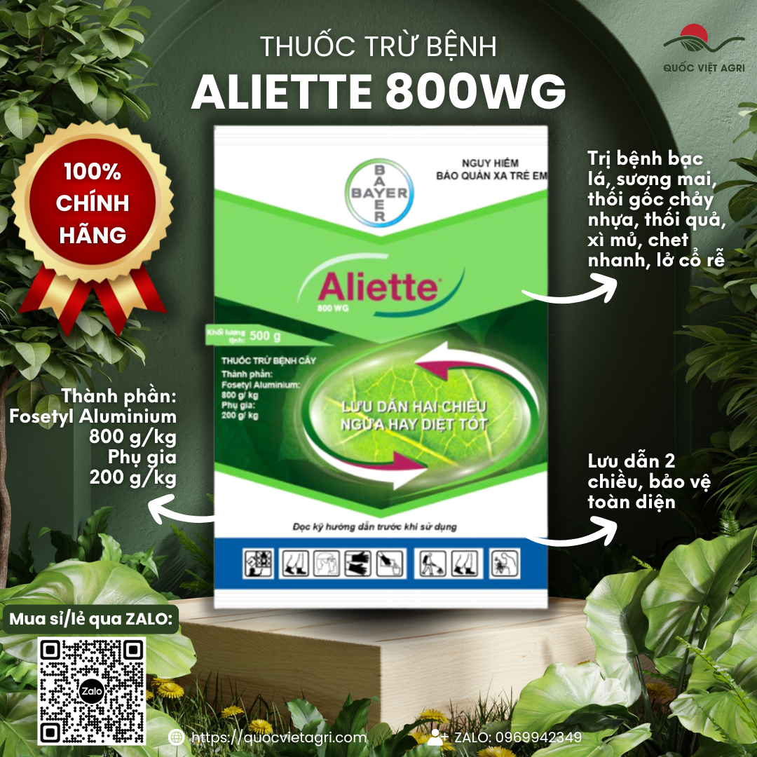  Thuốc trừ bệnh ALIETTE 800WG  gói 100g  - Fosetyl Aluminium 800g kg Tác động lưu dẫn 2 chiều cho cây trồng phổ rộng 