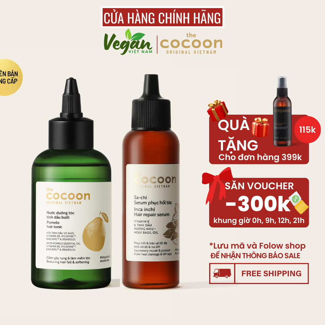 Combo Sa-chi serum phục hồi tóc hư tổn nặng 70ml và nước dưỡng tóc tinh dầu bưởi giúp mọc tóc ngăn rụng tóc cocoon viet nam 140ml - Vegan Việt Nam