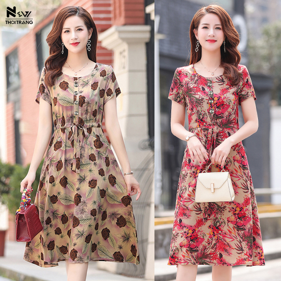 [HCM]Size 53 - 75 kg Đầm Trung Niên In Hoa Sang Trọng  - NTT