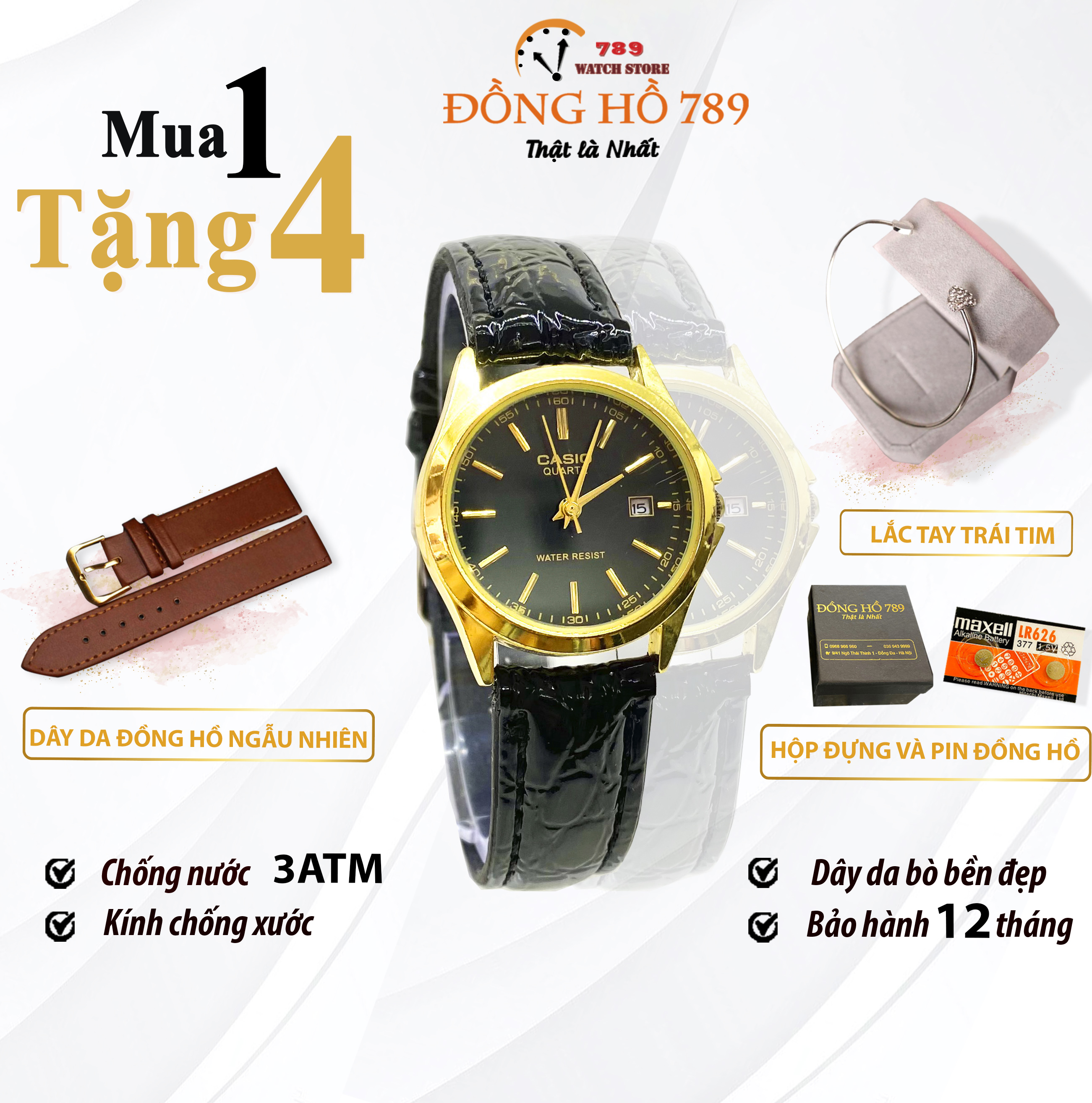 [SIÊU SALE] TẶNG 1 Dây Da Cao Cấp + 2 pin AG4 + 1 Lắc Tim Khi Mua Đồng Hồ Nữ CASI0 C045 Dây Da Chống Xước, Chống Nước