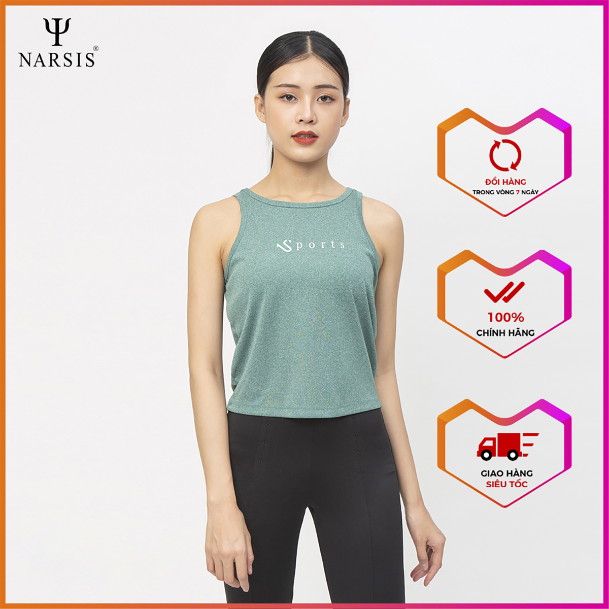 Áo thun ba lỗ nữ Narsis L0055 màu xanh lá cây