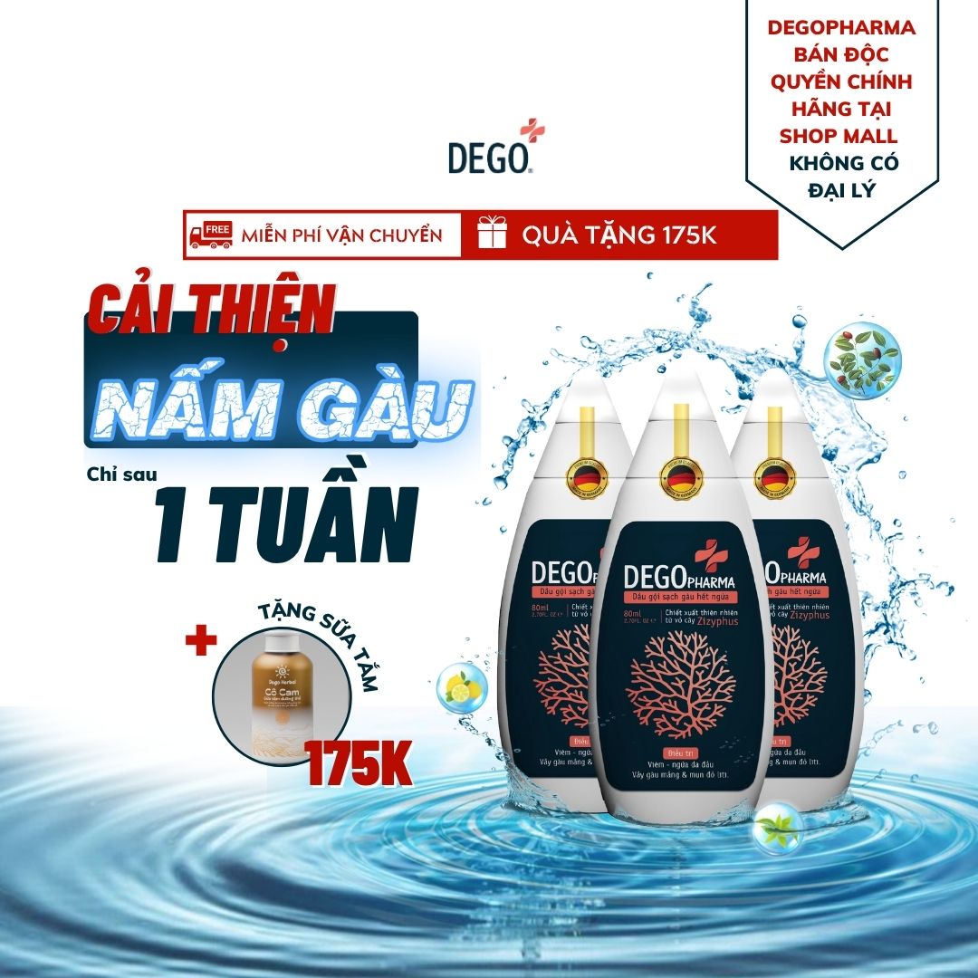 Combo 3 Dầu gội hết nấm da đầu và mảng gàu trắng Dego - dầu gội tri gàu, dầu gội tri nấm, hết ngứa, cải thiện vảy gàu trắng, á sừng, vảy nến, giảm rụng tóc và kích thích mọc tóc - nguyên liệu nhập khẩu từ Đức