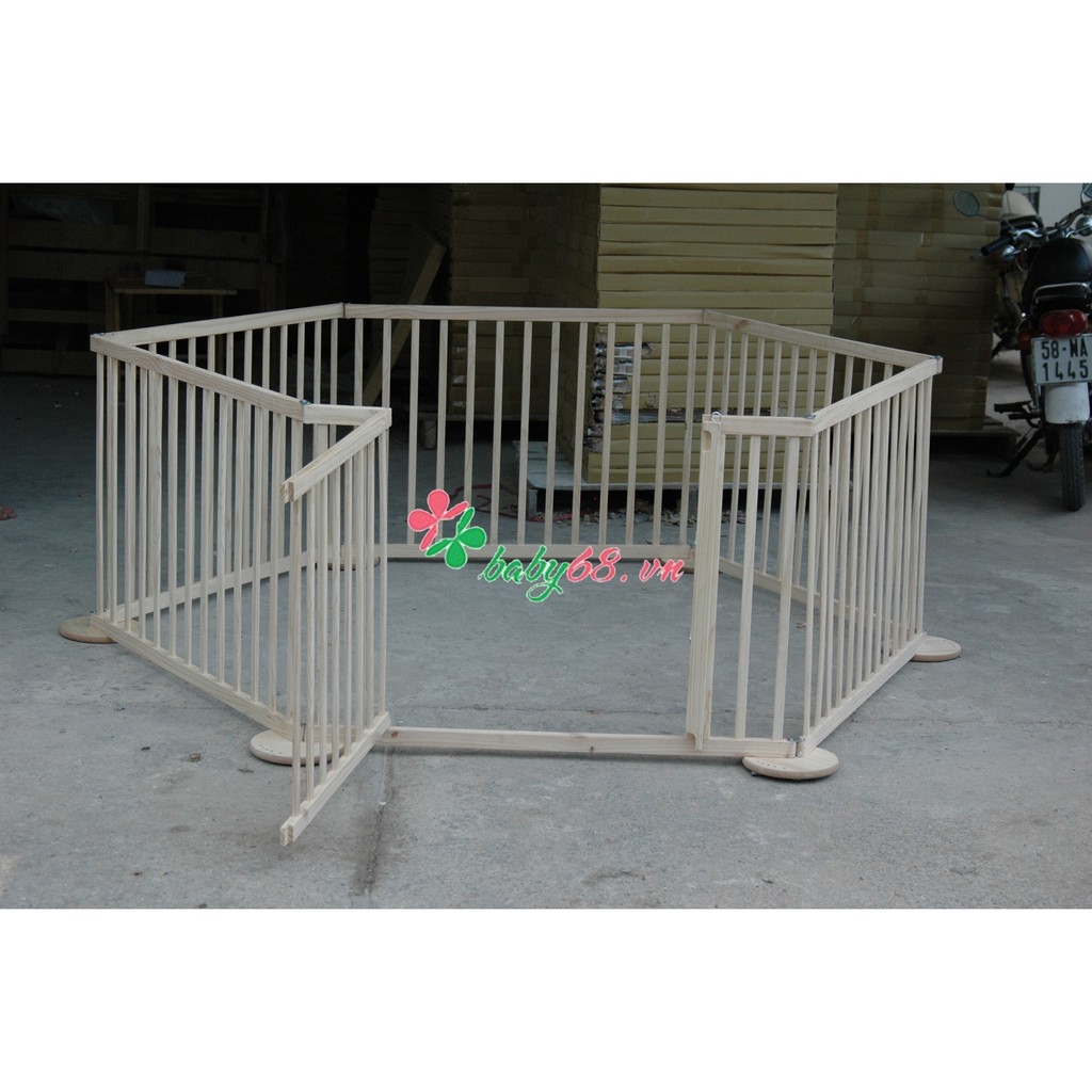 ⊕♛❁ Quây cũi gỗ 5D 6 cánh cho bé