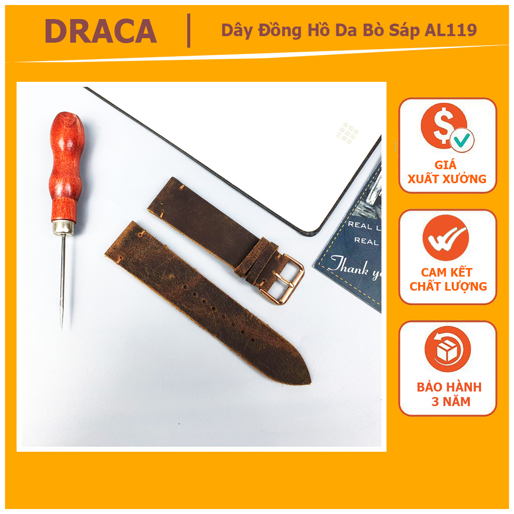 _ da thật_dây đồng hồ handmade da bò sáp nguyên miếng al119 size 20/size 22/ size 24 - 100% da bò thật, bh 3 năm, dây đồng hồ da bò sáp đẳng cấp lịch lãm phong cách, dây đồng hồ da bò thật cao cấp