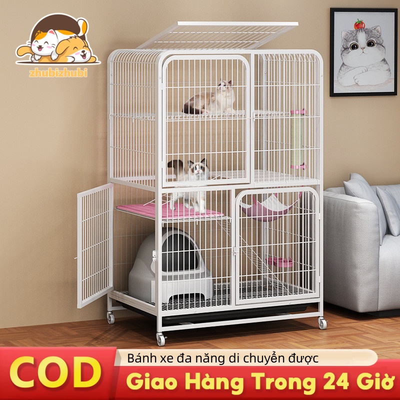 Dễ Dàng Tập Hợp Chuồng Mèo Nan Ống Size Lớn 3 4 Tầng - Dày Hơn Dày Lên Có Bánh Xe Kèm Khay Nhựa Cầu Thang Dụng Cụ Lắp Ráp