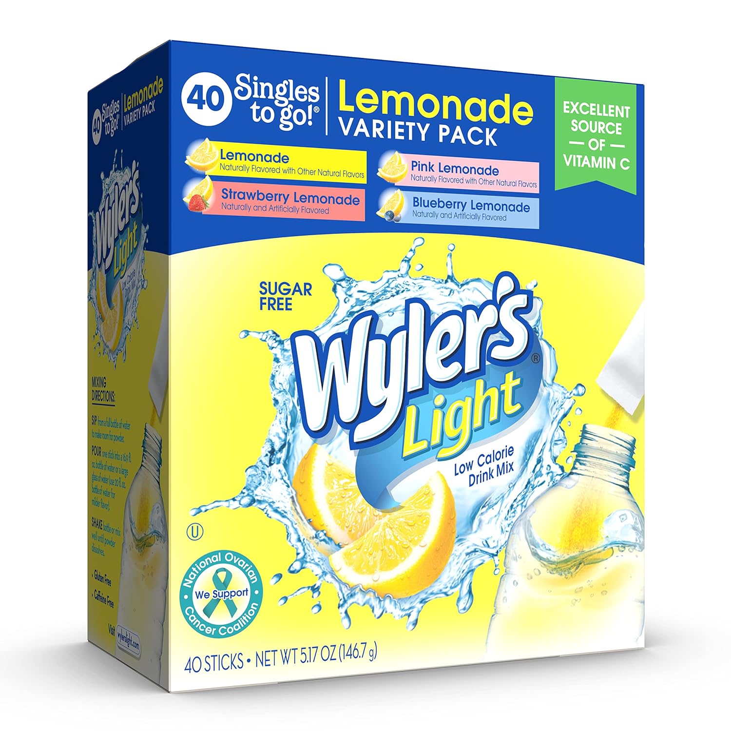 Bột pha nước Wyler's Light Singles to Go – Bộ sưu tập hương vị nước chanh (40 gói)