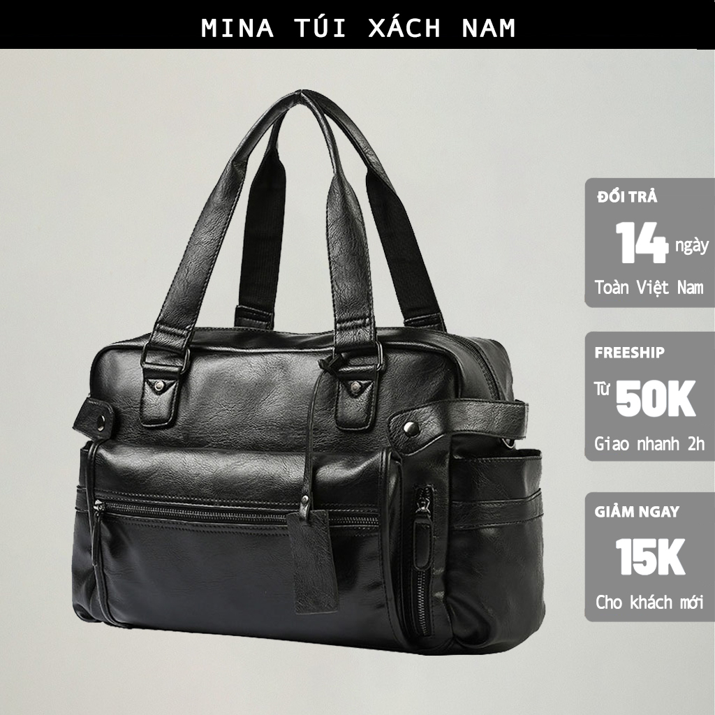  Túi da hình trụ trống đựng quần áo cặp công tác du lịch thời trang giỏ da xịn đựng đồ cá nhân dã ngoại tiện lợi MINA 