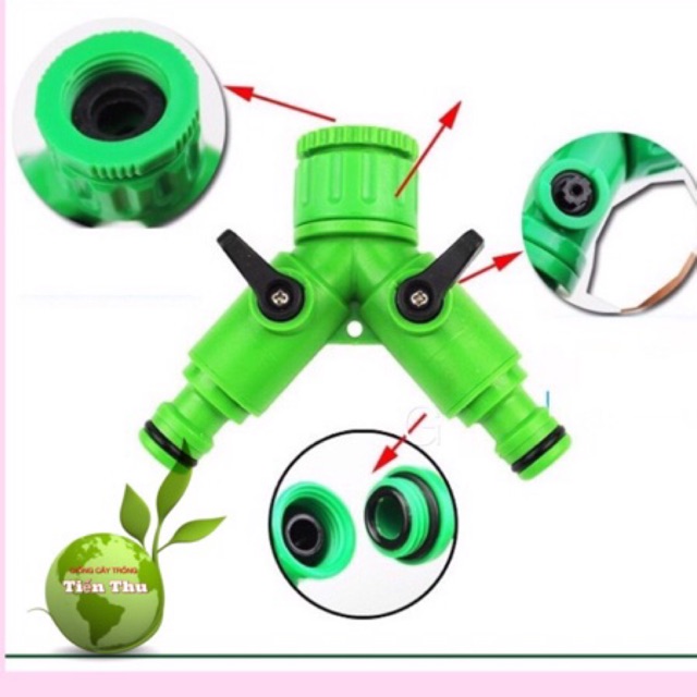 Đầu chia vòi nước, van chữ Y chia 2 đường nước có van khoá phi 27mm (1 cái)