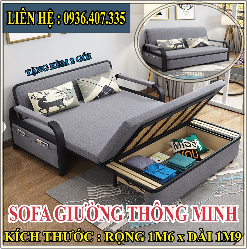 [Trả góp 0%] Giường sofa thông minh đa năng, Sofa giường thông minh, giường sofa gấp gọn thành ghế, ghế giường sofa khung thép chất lượng cao- KT 1,6m x 1,9m- Tặng kèm 2 gối -BH 5 năm