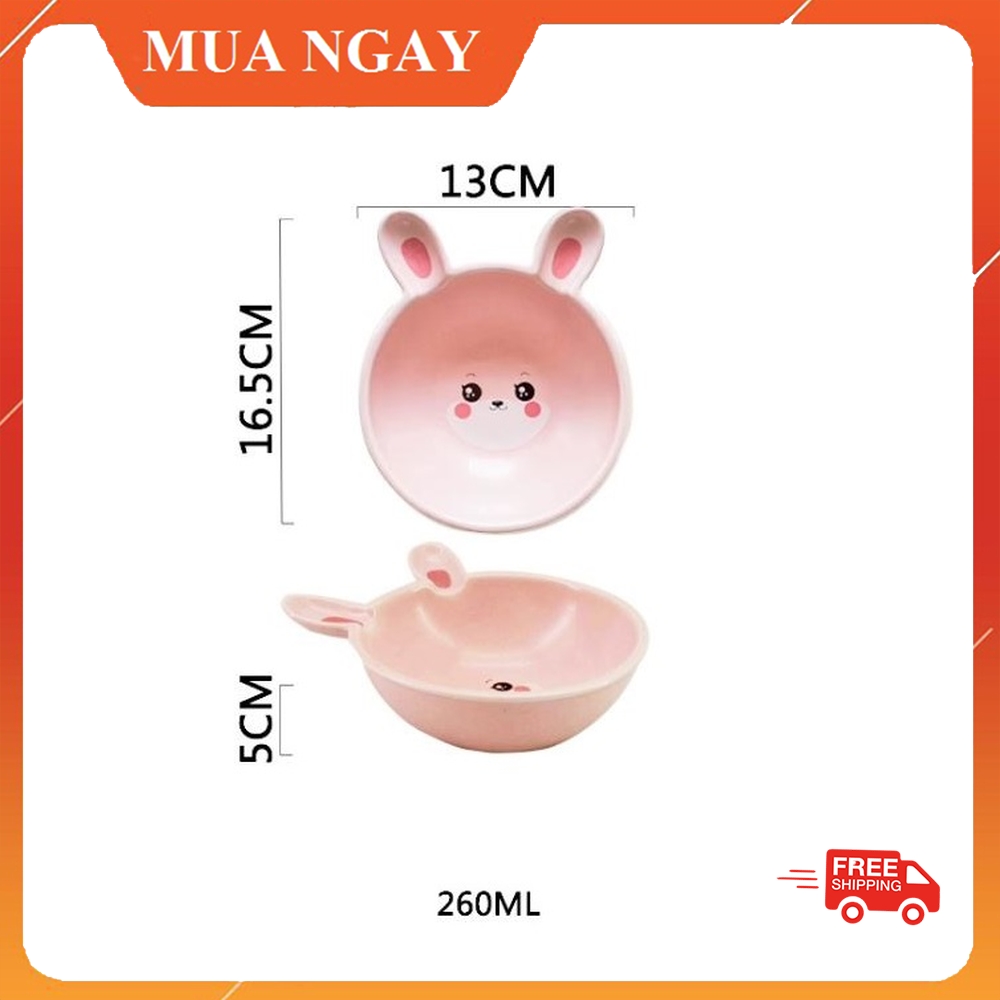Bát ăn dặm gốm sứ hình thỏ hồng cho bé siêu đáng yêu thể tích 260ml