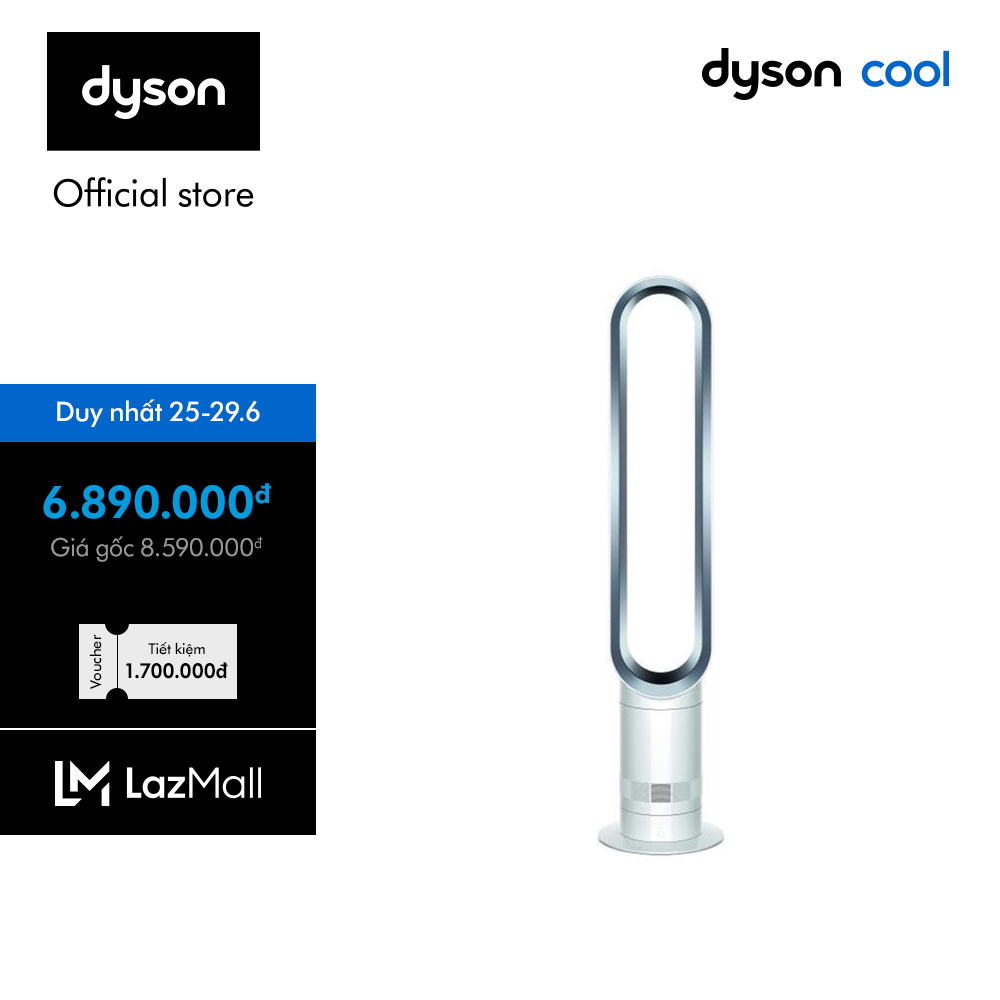 [DUY NHẤT 25.6: VC Tích lũy 400K] Quạt không cánh Dyson Cool™ AM07 (Trắng/Bạc)