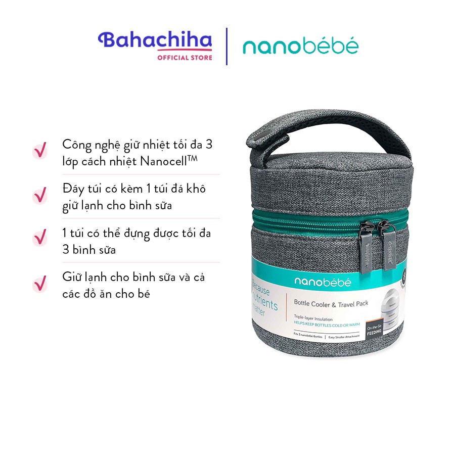 Bahachiha Túi đựng giữ nhiệt mát Nanobebe bình sữa công nghệ cách nhiệt Mỹ khi cho bé đi du lịch - Ba lớp cách nhiệt giữ nhiệt độ sữa mẹ luôn mát hoặc ấm trong nhiều giờ