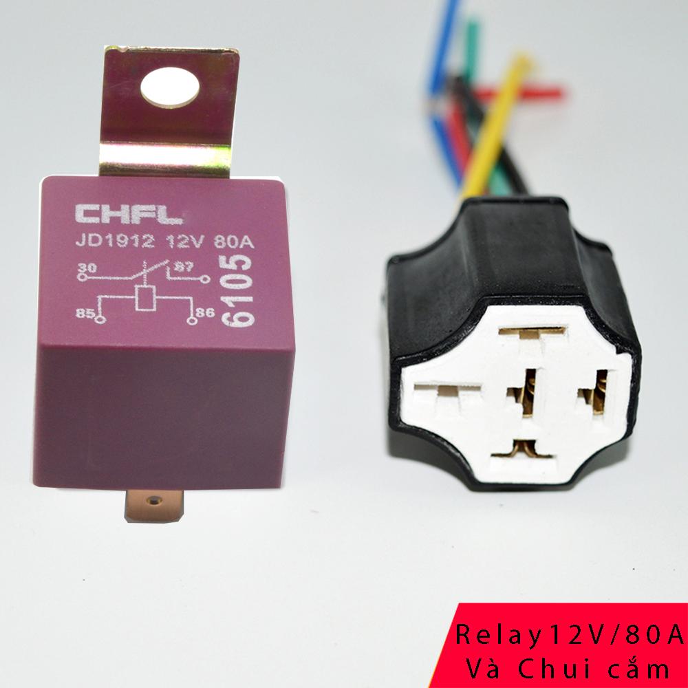 Relay 4 chân và đuôi cắm bằng sứ 12V 80A chống thấm nước