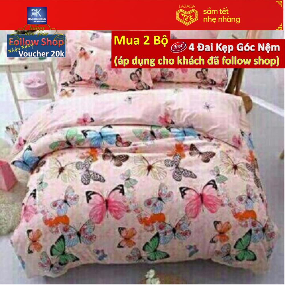 Bộ chăn ga gối poly Bướm Hồng 1m8x2m