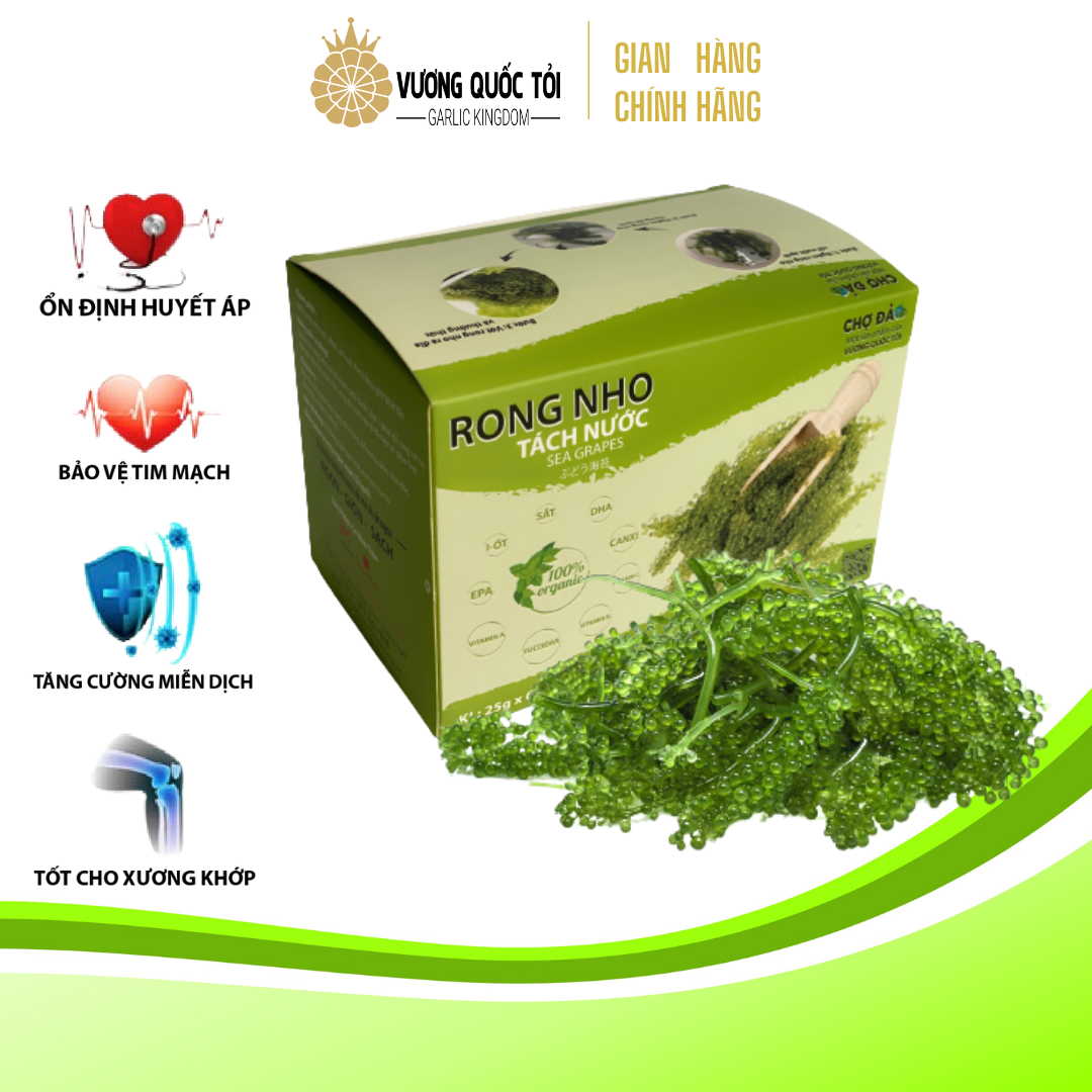 Rong nho tách nước - vương quốc tỏi - 100% organic, nở ra 3 lần rong tươi, thực phẩm cho sức khoẻ, công nghệ tách nước nhật bản