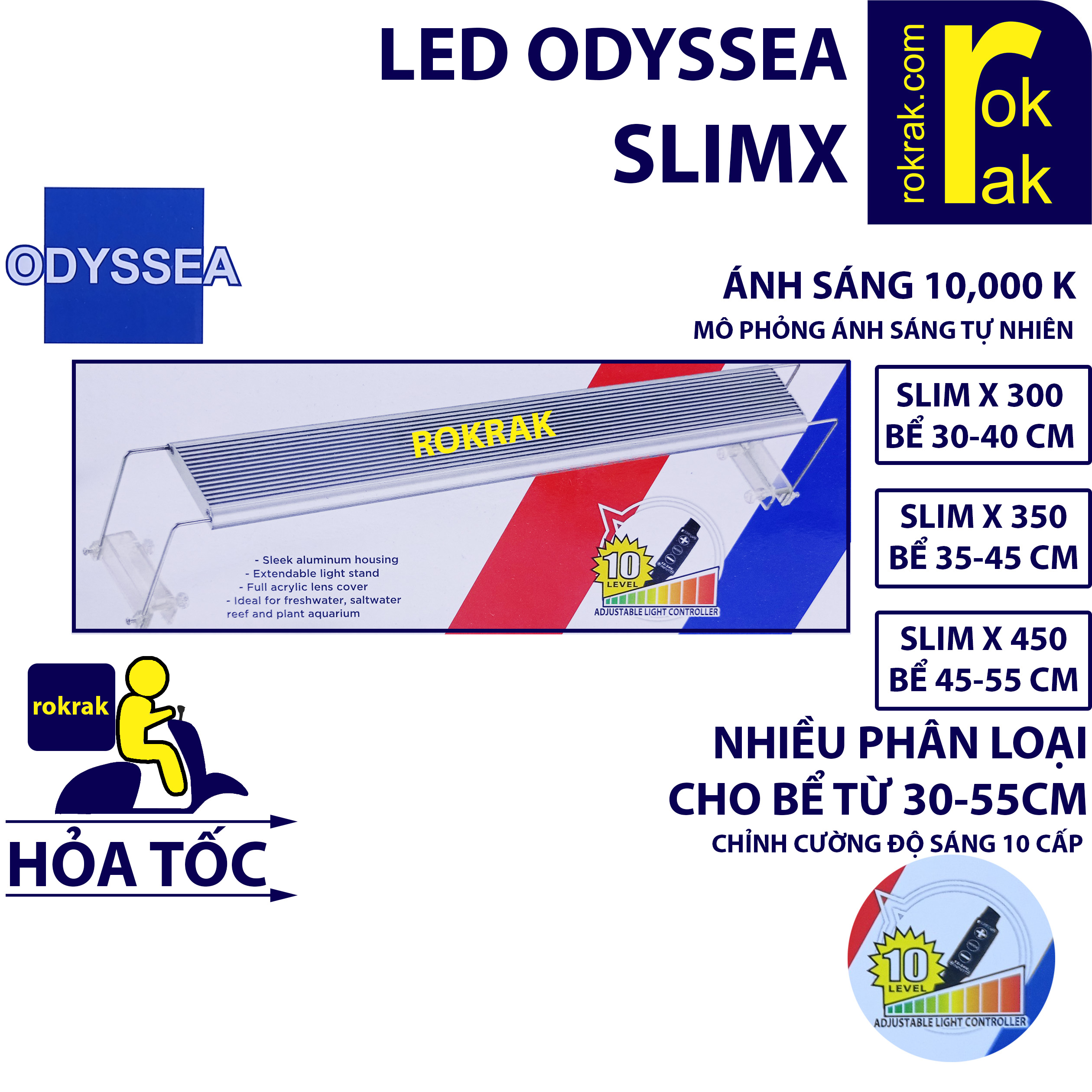 Đèn led odyssea slim x 300 350 450 ánh sáng 10000k cho hồ cá 30-55 cm