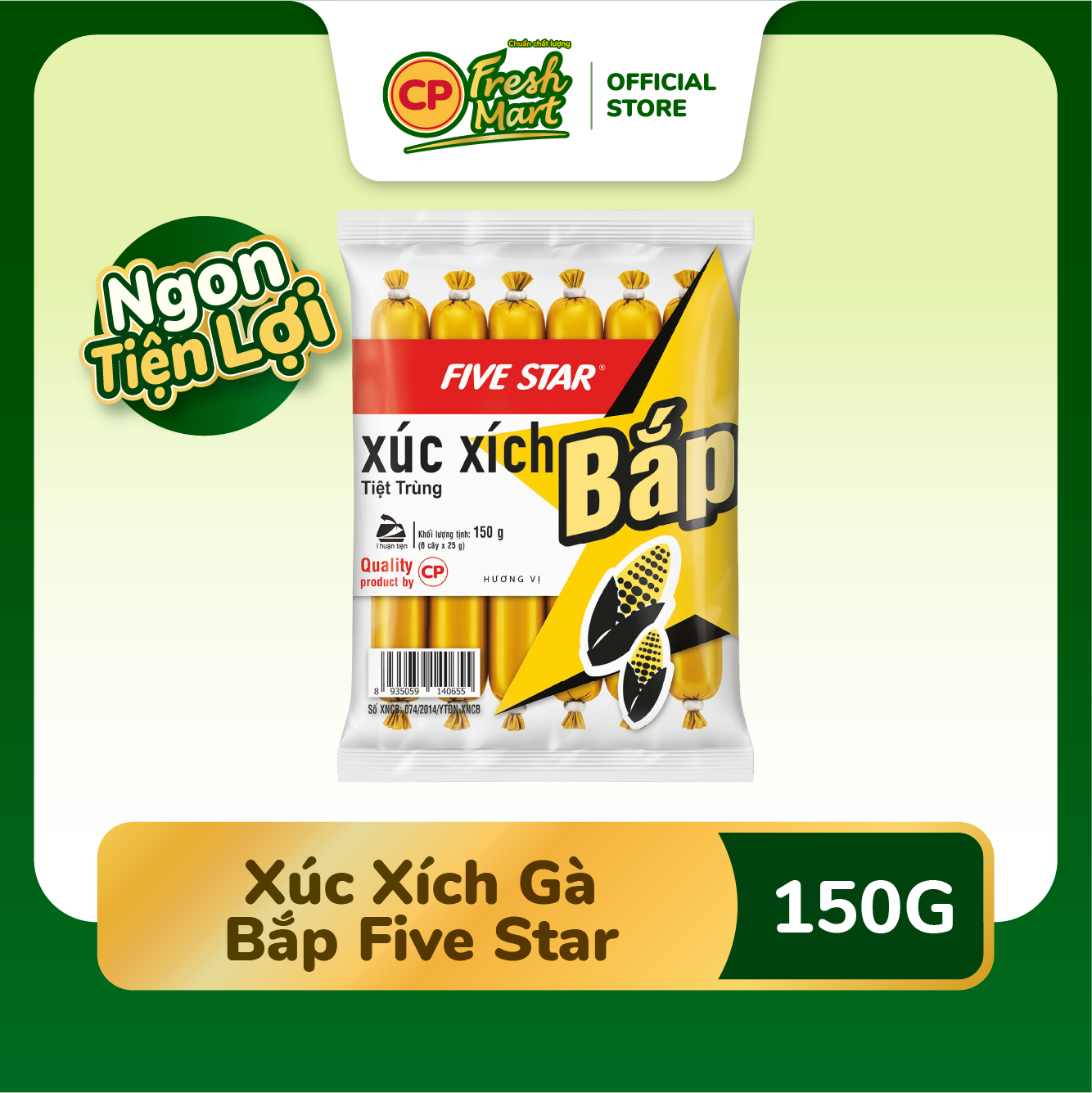 Xúc Xích Bắp Five Star CP Gói 150G - Ngon Tiện Lợi - Snack Ăn Vặt Cho Bé - CP Fresh Mart