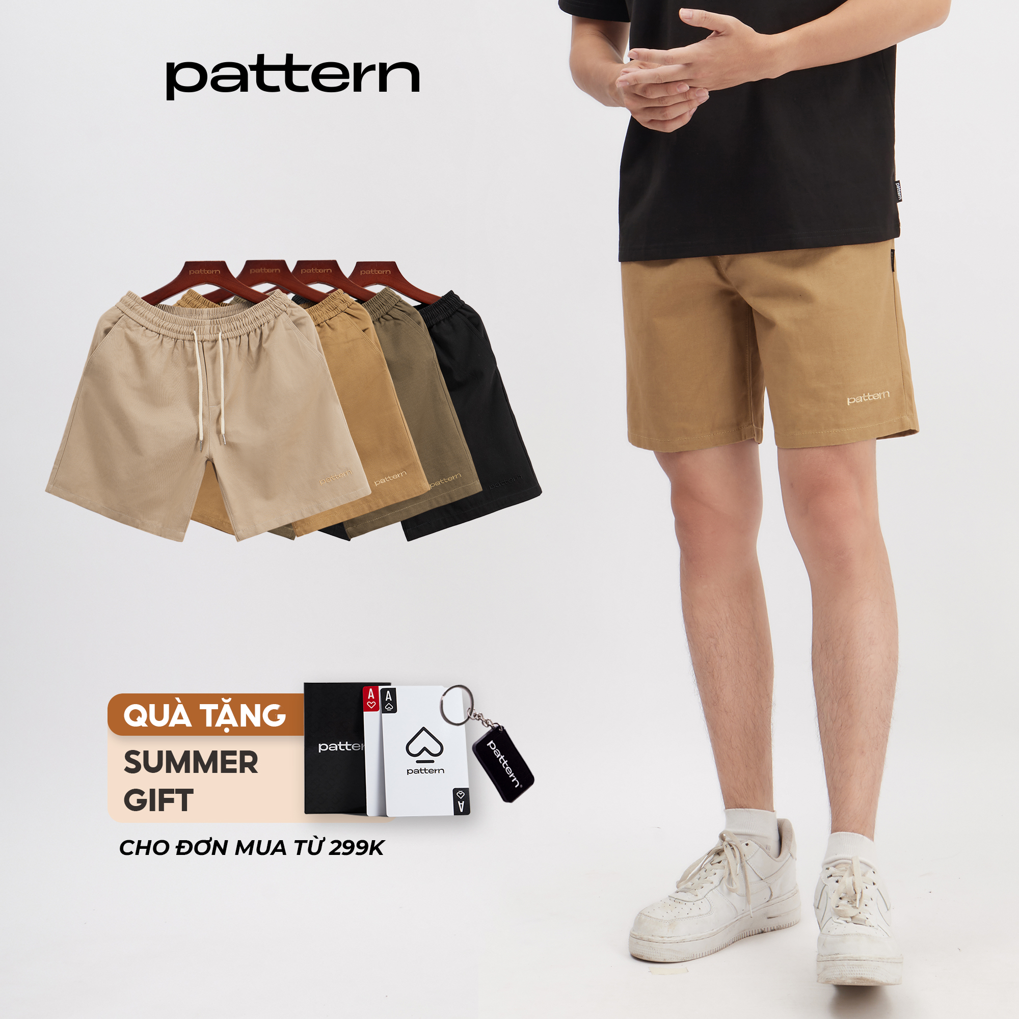 Quần short kaki nam pattern the 1992 cạp chun