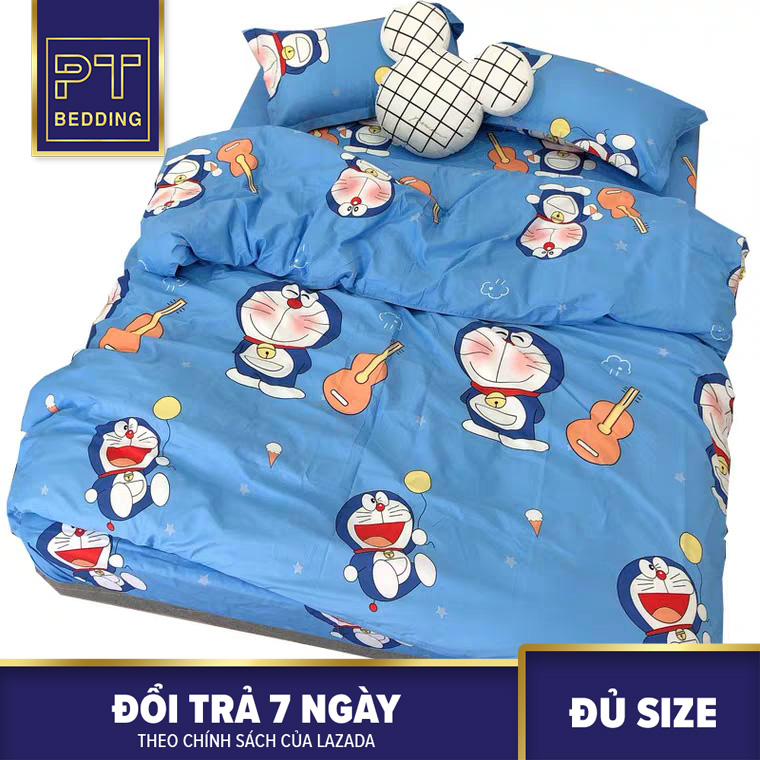 Bộ Chăn Ga Gối ( 01 Drap + 1 vỏ mền + 2 áo gối ) Đôrêmon PLN
