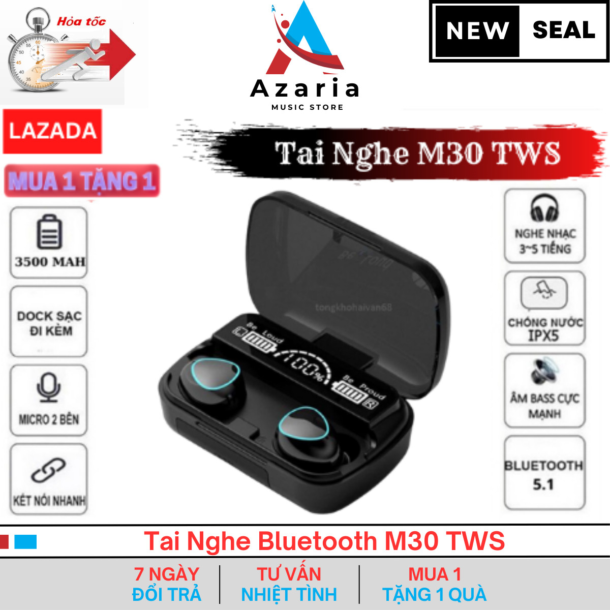 Tai nghe nhét tai m30 pro , tai nghe bluetooth m30 tws , m10 m88 m90 , pin trâu 3500mah, chip bluetooth 5.1 mạnh mẽ, micro đàm thoại 2 bên
