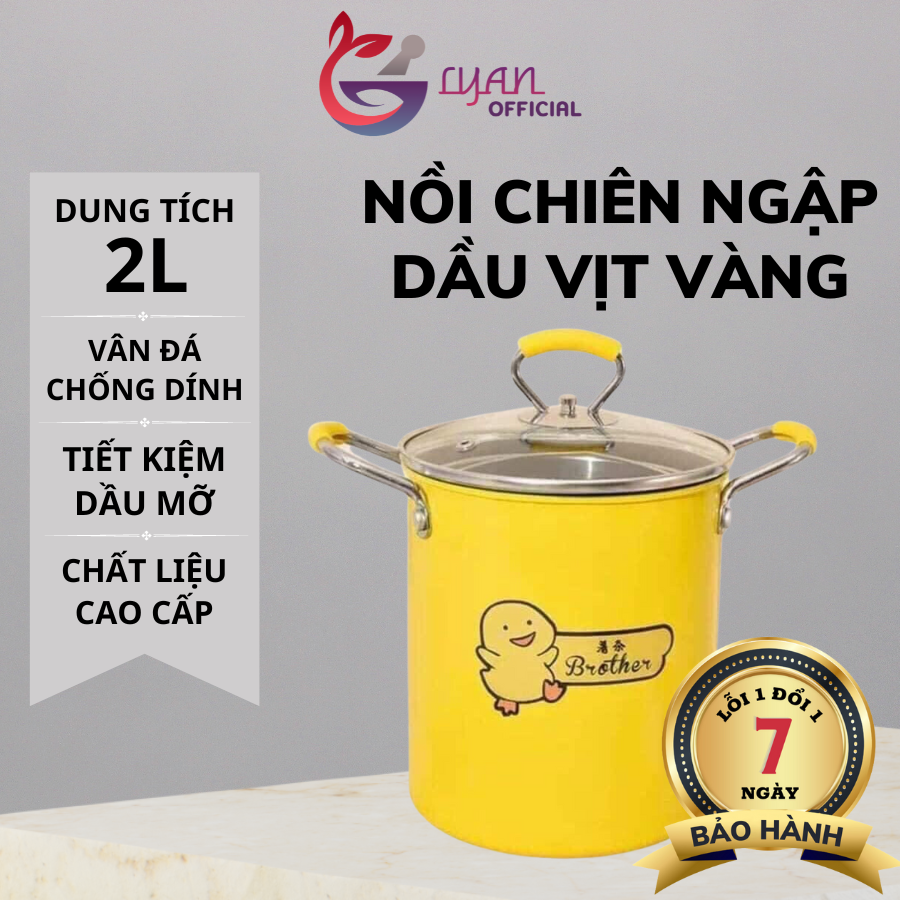 Nồi chiên ngập dầu con vịt vàng tặng kèm rổ nhúng, dùng được bếp từ