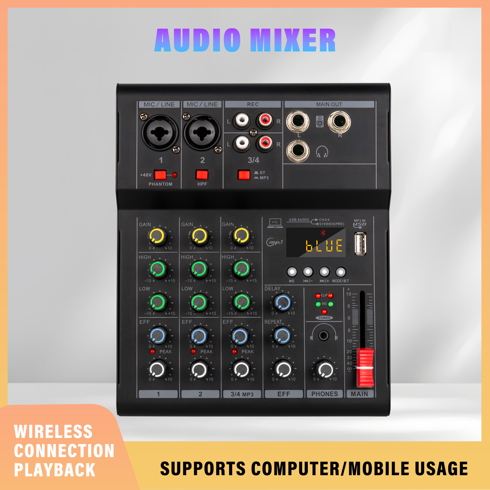 Bass CAO điều CHỈNH 48v hpf ngoài TRỜI ktv  mixer Mixer 5v tất cả Các Kim loại Bluetooth mp3 ghi ÂM USB hiệu ỨNG MÁY TÍNH