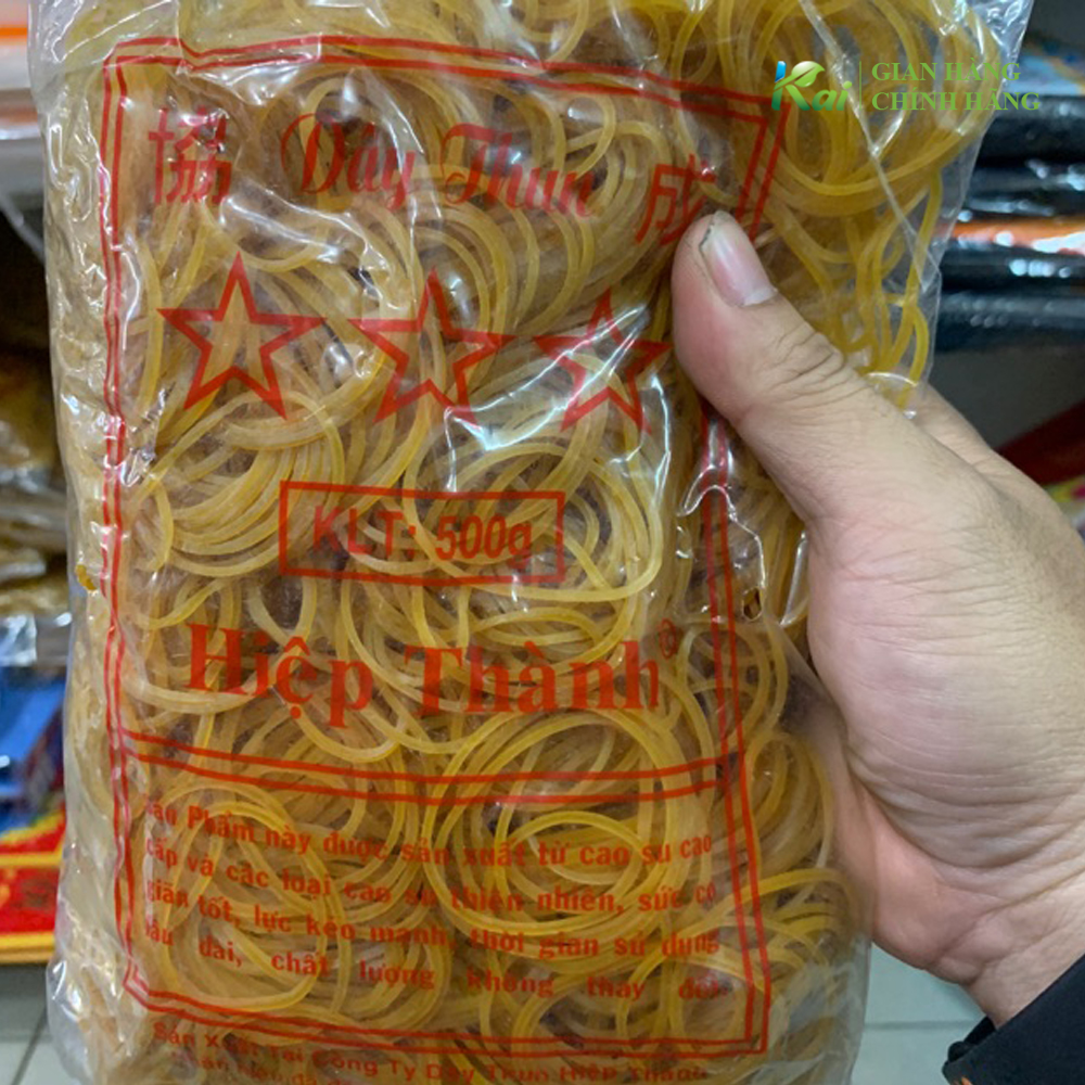 1 bịch 500 gram dây thun màu vàng, có 3 size: nhỏ - vừa - lớn, tiện dụng, giá sỉ
