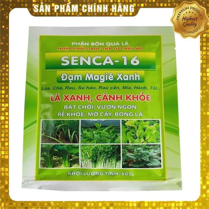 Phân bón lá Senca 16 Đạm Magie Xanh (50g) làm bật chồi non, xanh lá, vươn nhánh, rễ khỏe, mỡ cây, bóng lá...
