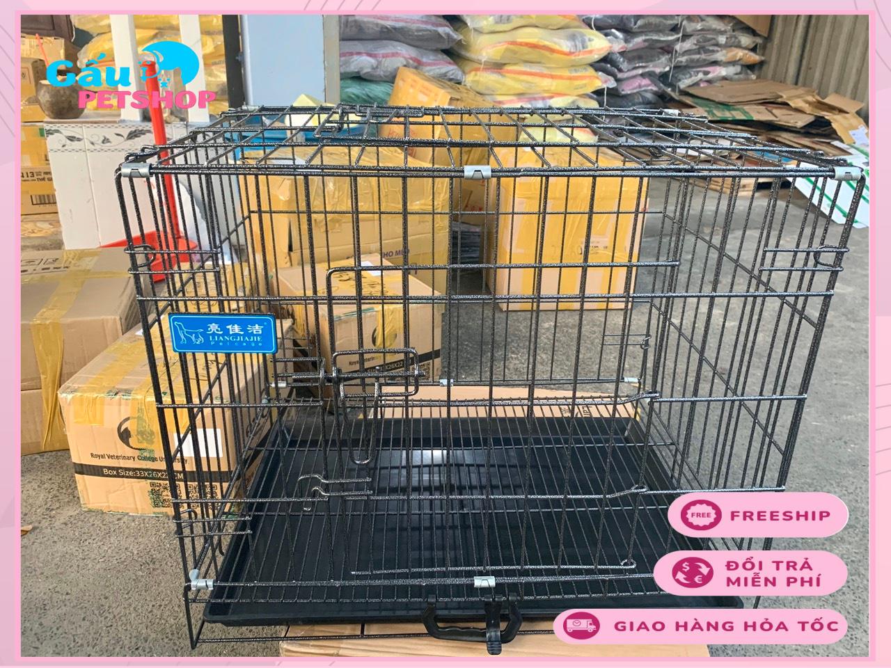 Chuồng/ Lồng chó mèo vân đá nan dày cao cấp 2 cửa kèm khay