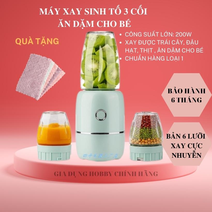 [XAY CỰC NHUYỄN] Máy Xay Sinh Tố 3 Cối Thủy Tinh , Máy Xay Cầm Tay, Xay Đồ Ăn Dặm Cho Bé,Xay Tỏi Ớt,Xay Thịt 3 Cối Thuỷ Tinh