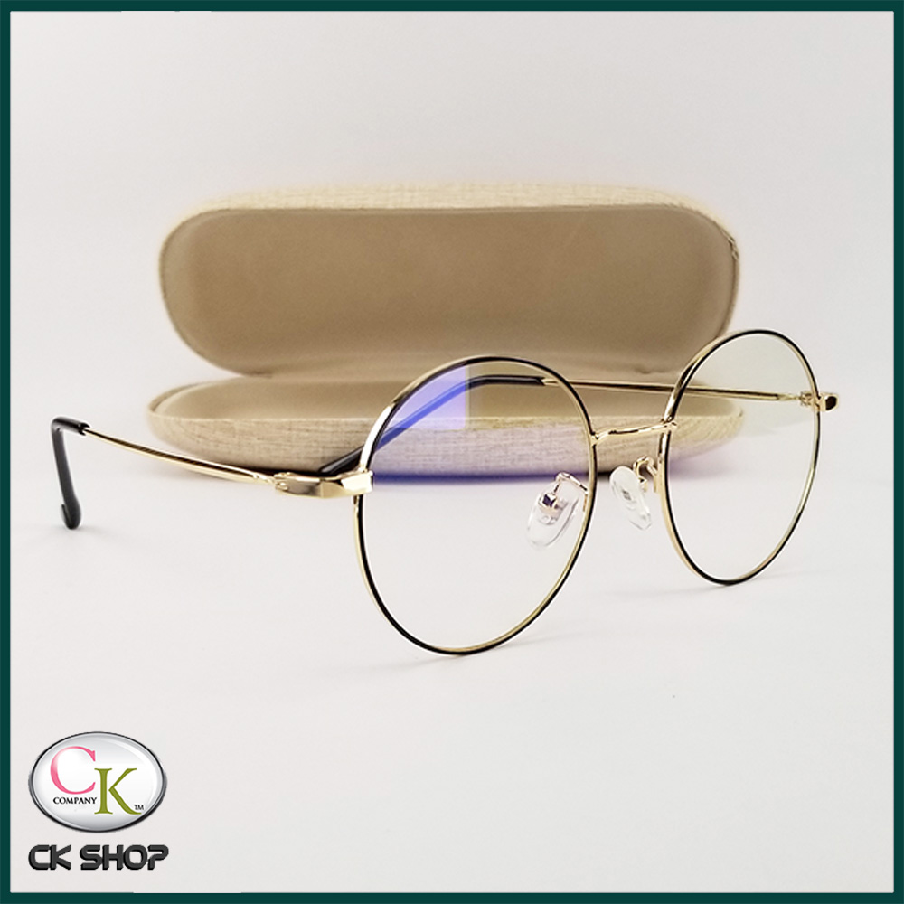 Gọng kính cận nữ - nam mắt tròn kim loại màu vàng, bạc, đen 9011. Tròng kính giả cận 0 độ chống ánh sáng xanh, chống nắng và tia UV