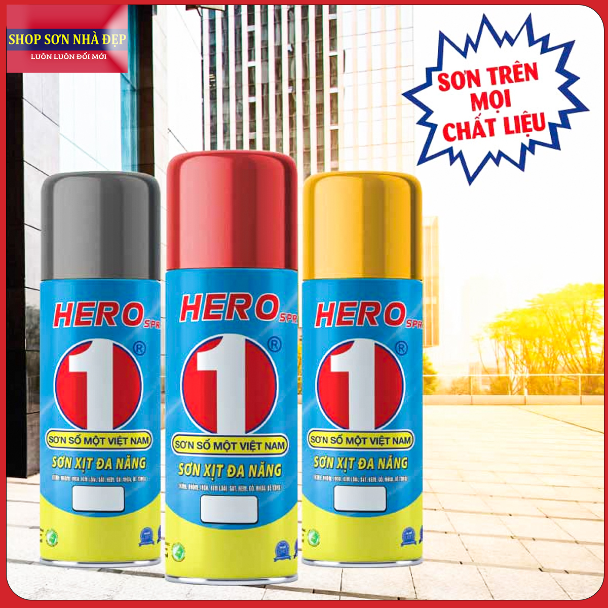 Sơn xịt đa năng Hero cao cấp dùng cho gỗ , sắt , kính , nhựa chai 400ml