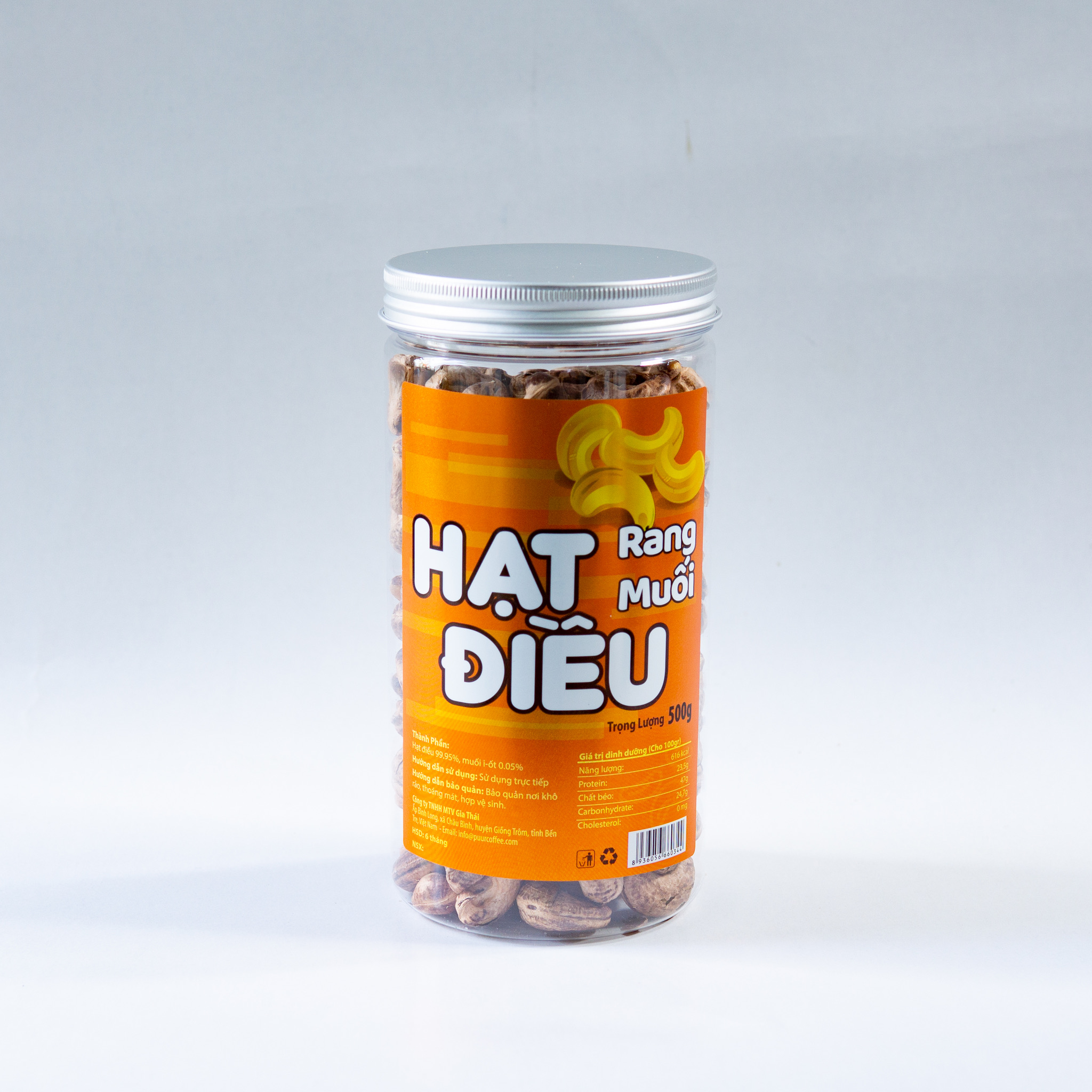 Hạt điều rang muối 500g _hũ nắp nhôm_hạt điều bình phước size 430 hạt/ kg