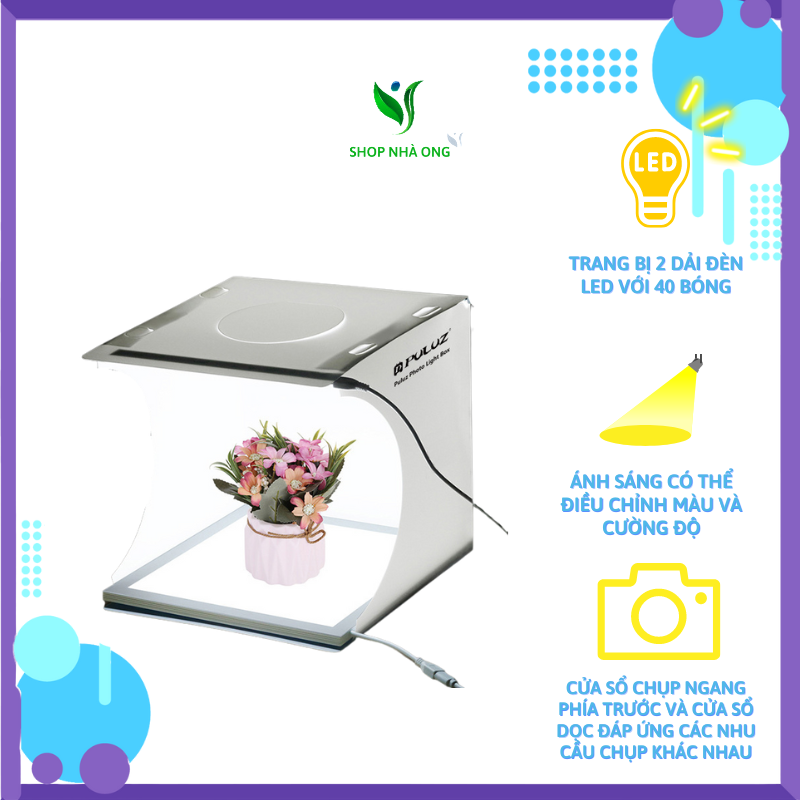 Hộp chụp ảnh, box chụp hình sản phẩm PULUZ size 20cm - hộp chụp hình sản phẩm 2 dàn đèn led