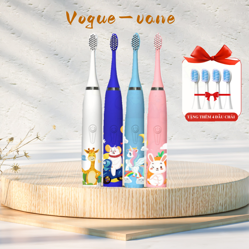 Bàn chải đánh răng điện trẻ em 4 chế độ tự động đánh sạch răng tặng kèm theo bộ 6 bàn chải bàn chải đánh răng siêu âm âm