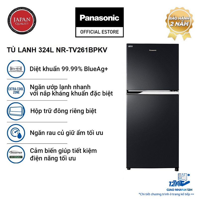 [Trả góp 0%] Tủ lạnh 2 cánh Panasonic 234 lít NR-TV261BPKV - Diệt khuẩn 99.99% - Tiết kiệm điện - Bảo hành chính hãng 24 tháng