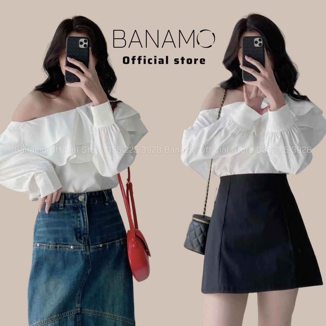 Áo nữ Banamo Fashion áo lệch vai bèo ngực dài tay 3911