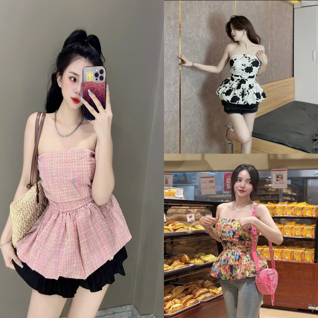 Áo quây hoa hot hit dáng boom phồng chun sau 5 màu áo nữ kiểu dáng quây hoa