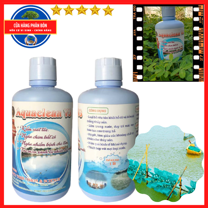 AQUACLEAN - Men Vi Sinh Xử lý Nước - Kiểm Soát Tảo, Tạo Màu Nước  Ao Nuôi Tôm Cá - Chai 1 Lít