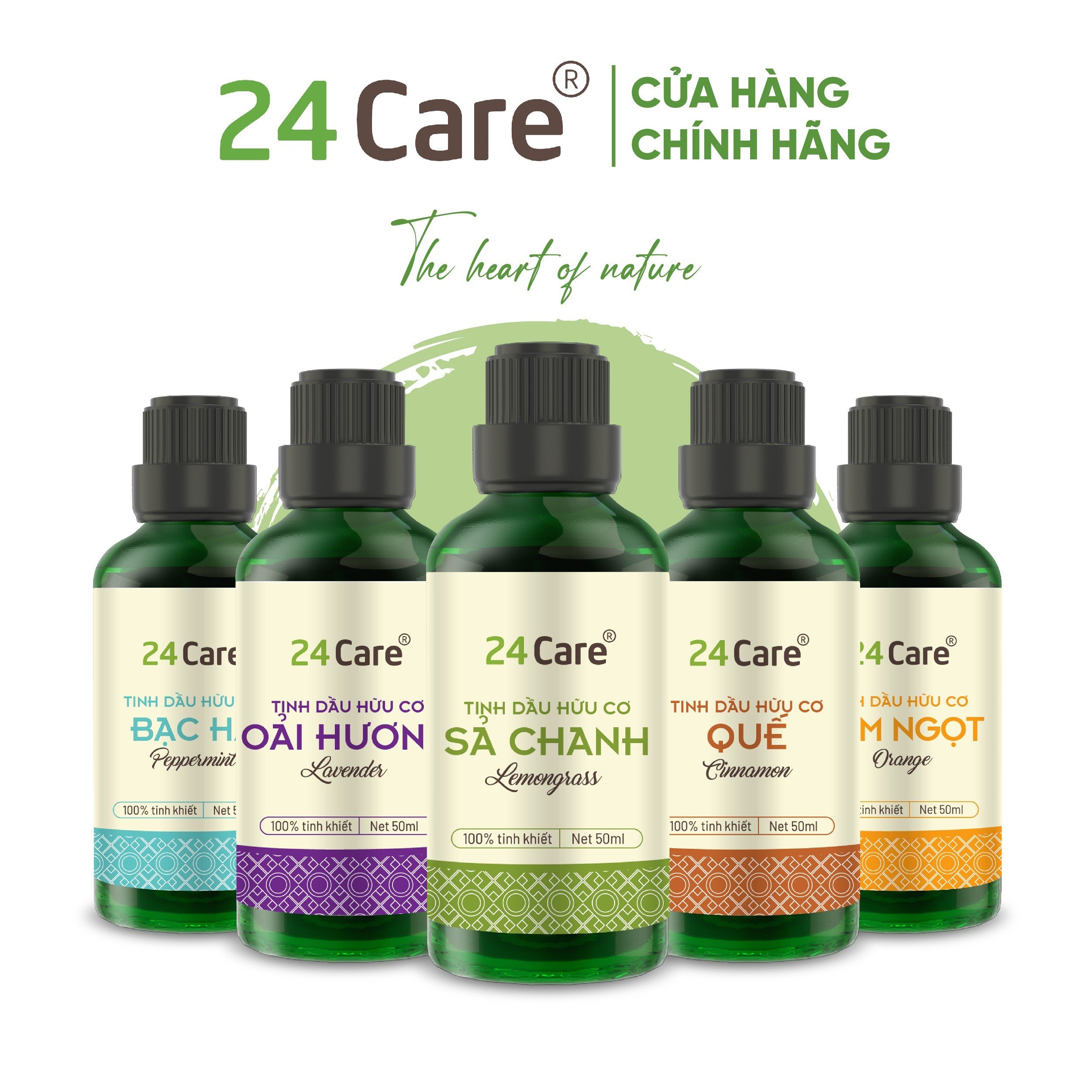 Tinh dầu nguyên chất 24Care 50ml đa dạng mùi - Xông thơm phòng, đuổi muỗi, khử mùi - Tinh dầu xông thơm phòng hữu cơ FDA