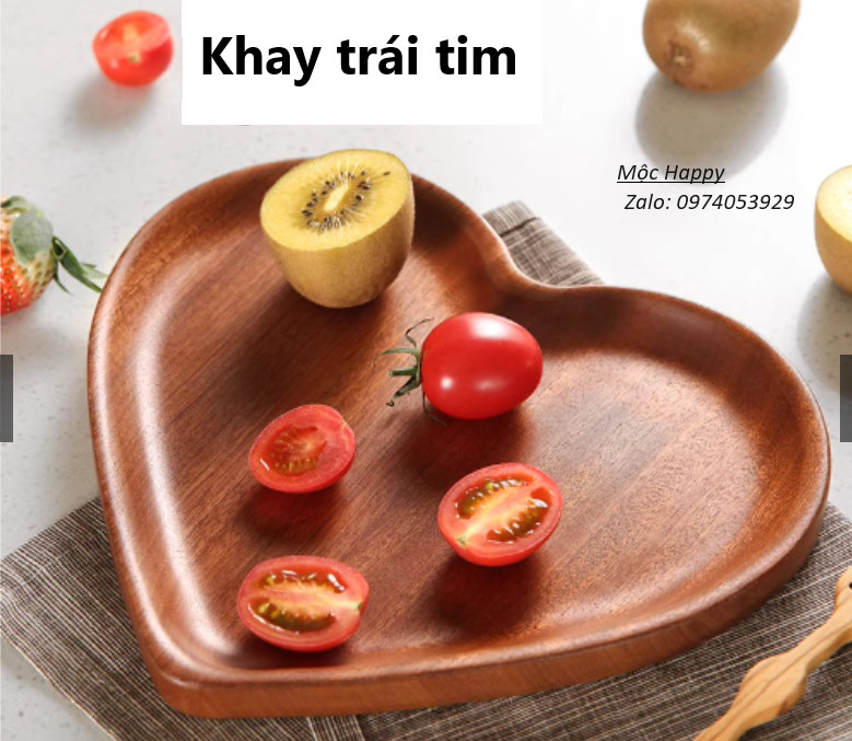 Khay gỗ - đĩa gỗ trái tim decor, cafe, nhà hàng, đựng đồ ăn, thực phẩm