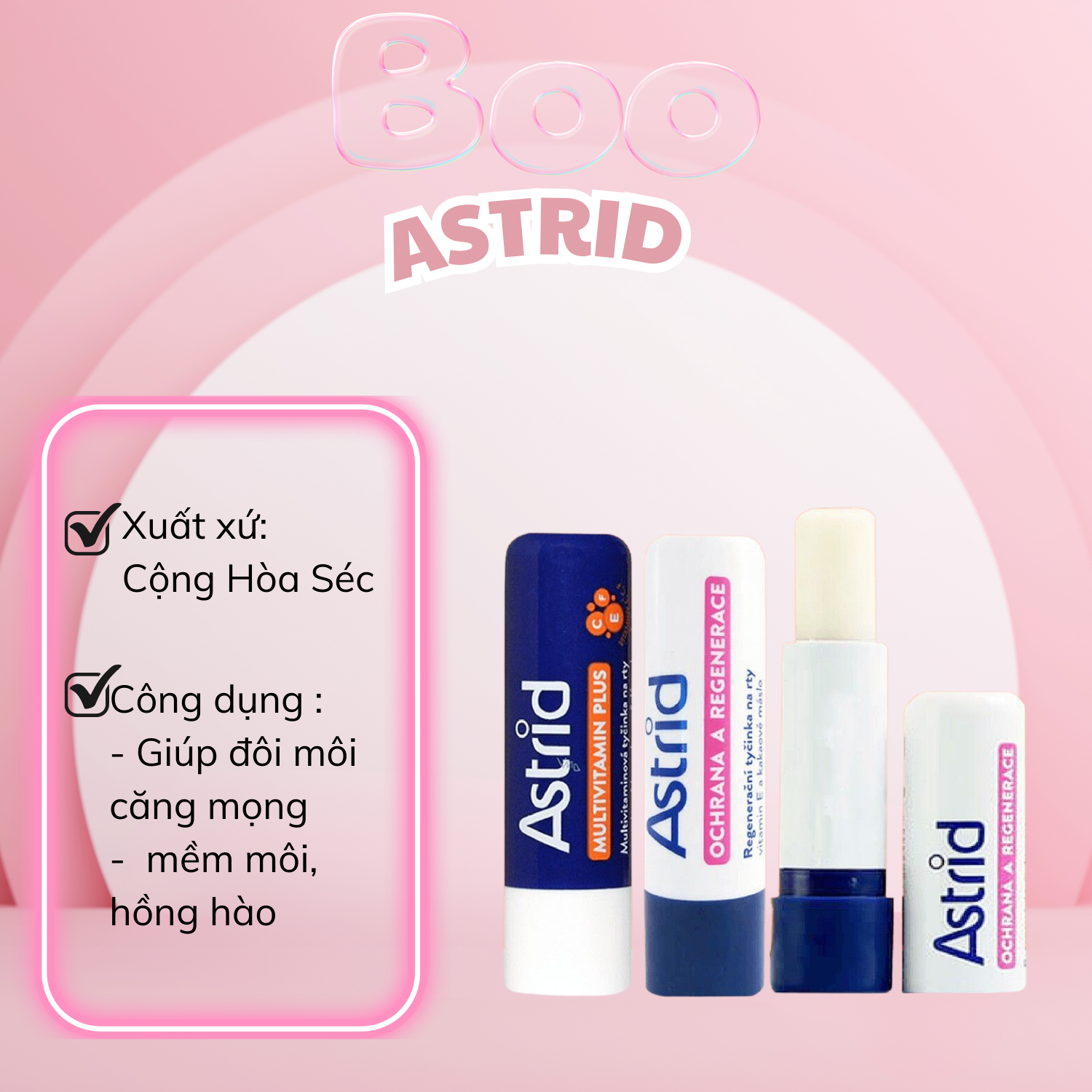 Son dưỡng môi astrid tái tạo môi từ mỡ hươu 4.7g