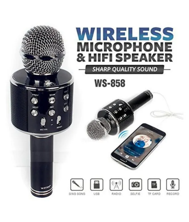 Micro Hát Karaoke Bluetooth Không Dây WS-858,Kèm loa Âm vang Ấm mic hát karaoke cầm tay mini micro hát trên xe hơi mic hát , loa bluetooth mini giá rẻ