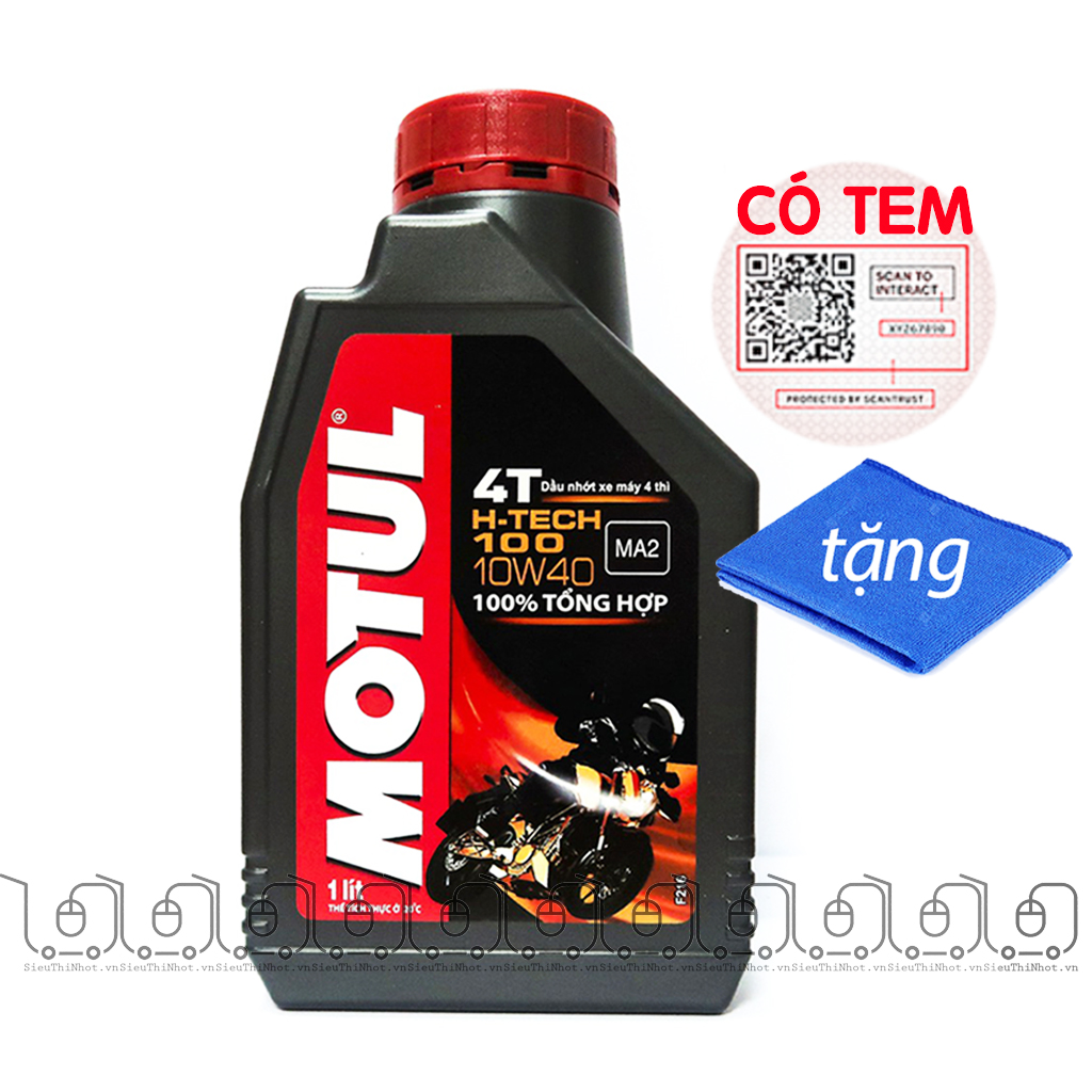 Nhớt Motul H-Tech 10W40 (Chai 1 Lít), Có Tem Motul, Nhớt Tổng Hợp Hoàn Toàn Cho Xe Số, Xe Côn Tay