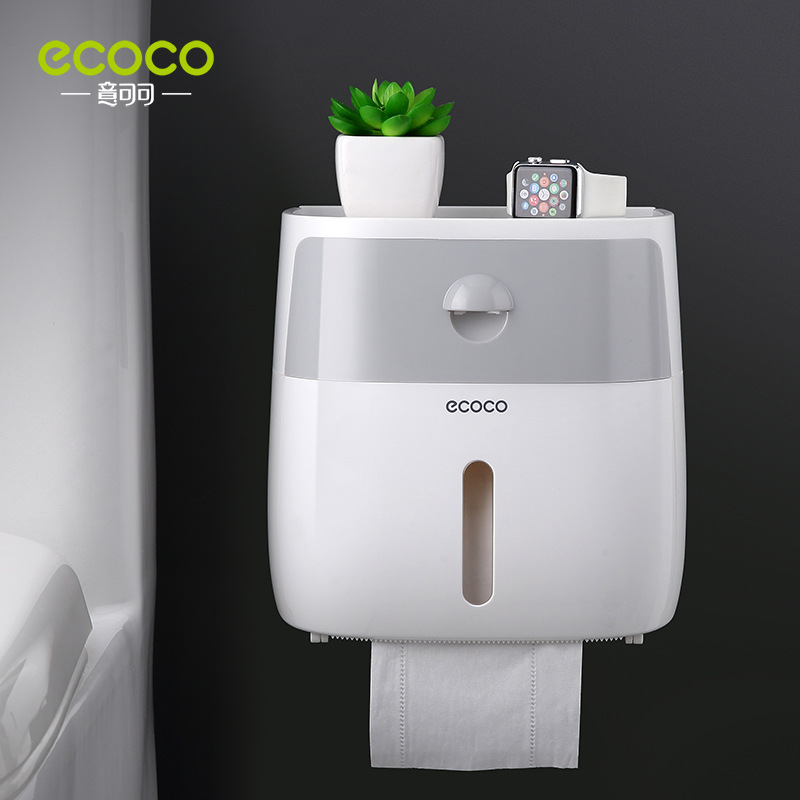 Hộp để giấy nhà vệ sinh 2 tầng kèm miếng dán chắc chắn Ecoco E1804
