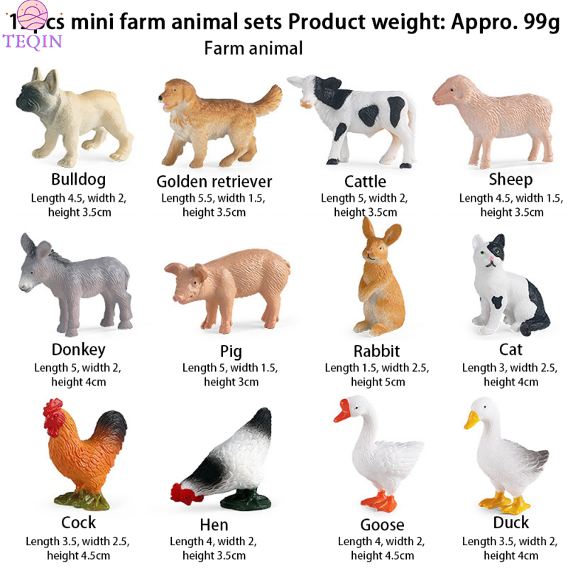 TEQIN new 12pcs Simulation Mini Farm Animals Figures Realistic Poultry