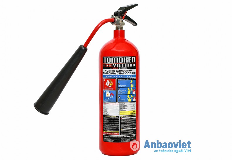 Bình chữa cháy khí co2 3kg có tem kiểm định, sx tại vn, model: tmk-vj/co23kg