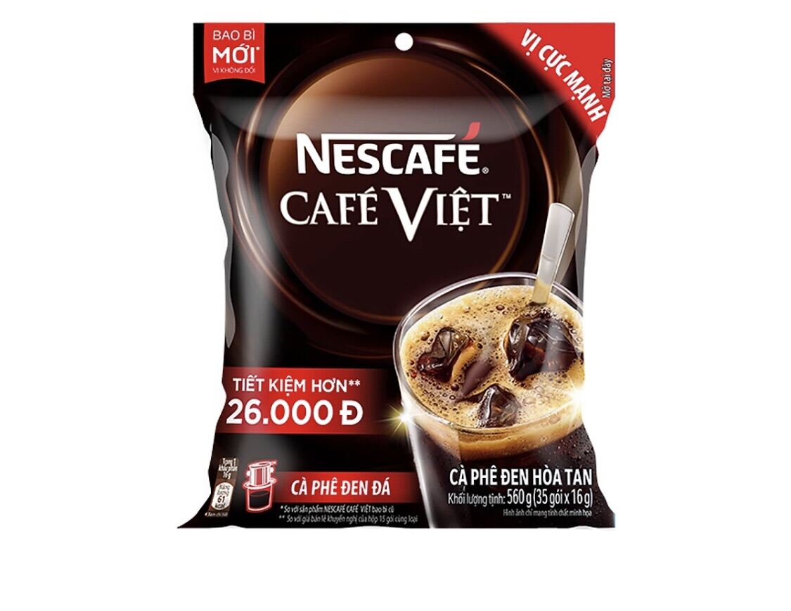 Túi 35 gói 16g nescafe cafe việt cà phê đen hoà tan