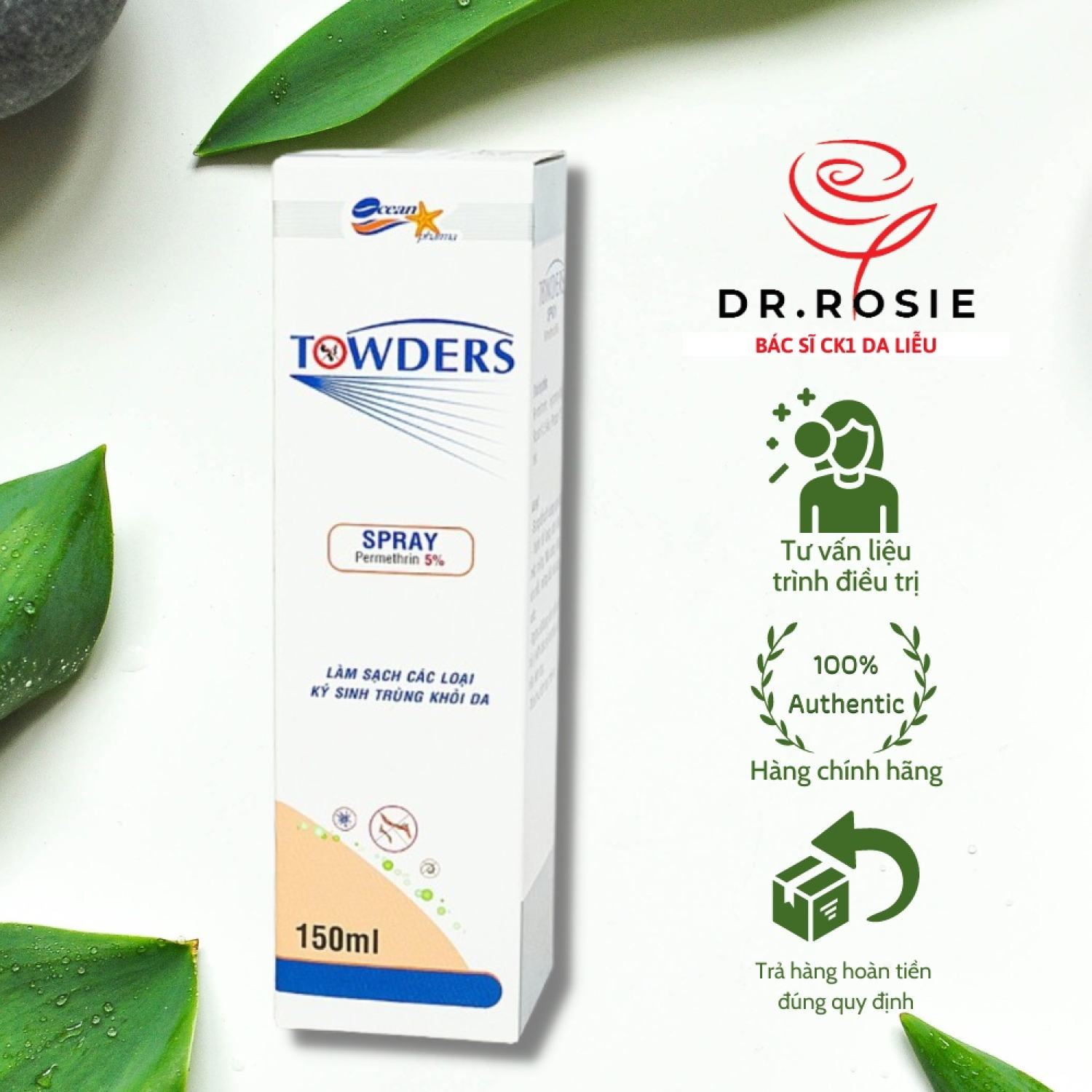 Xịt Towders Spray 100ml chai xịt cho da bị ghẻ và ký sinh trùng- Bs Hoa