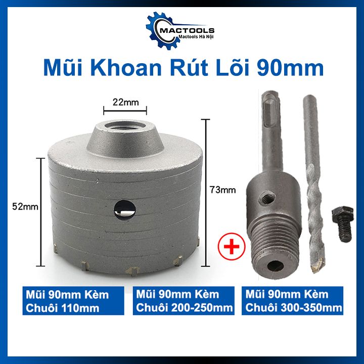 Mũi khoan rút lõi 90mm, khoét lỗ điều hòa tường, bê tông kèm chuôi lắp